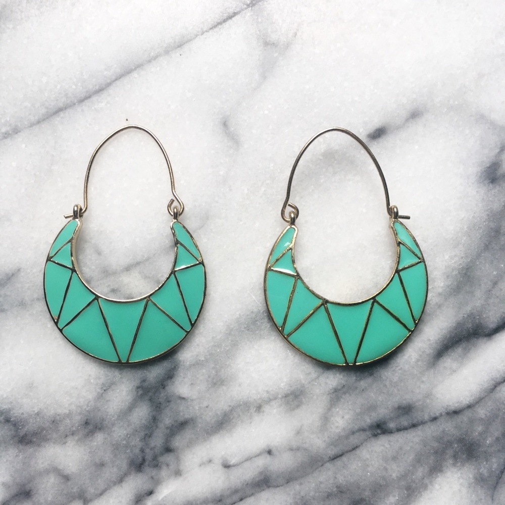 teal enamel and gold tones demilunes